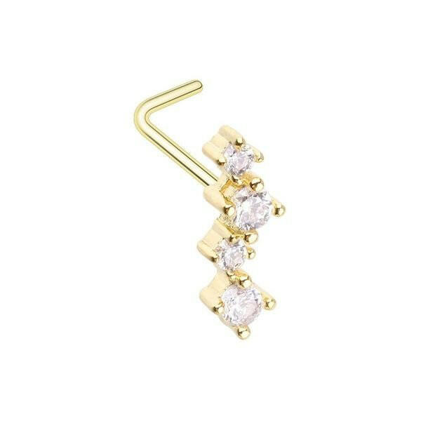 Golden Classic Zig Zag CZ L-Shape Nose Ring Nose Ring Impulse Piercings 20 GA Length (7mm)