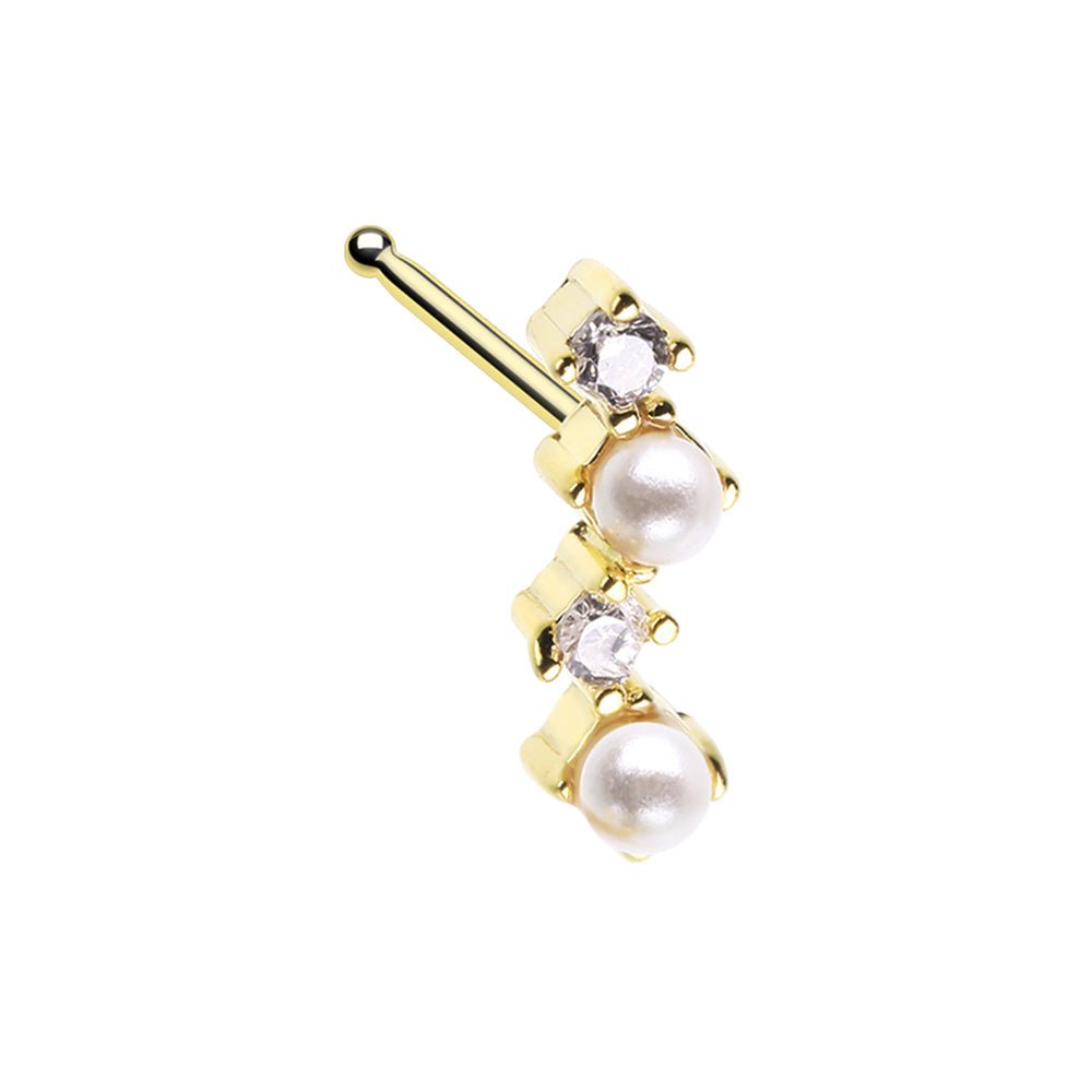 Golden Classic Zig Zag CZ Pearl Nose Stud Ring Nose Ring Impulse Piercings