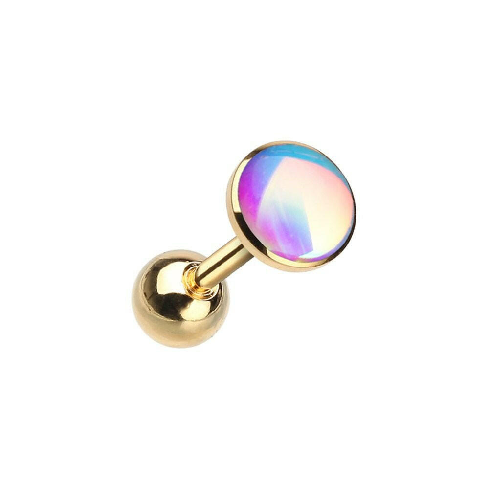 Golden Convex Synthetic Moonstone Cartilage Tragus Earring Cartilage Earring Impulse Piercings