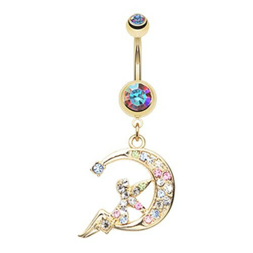 Golden Crescent Moon Fairy Belly Button Ring Navel Ring Impulse Piercings