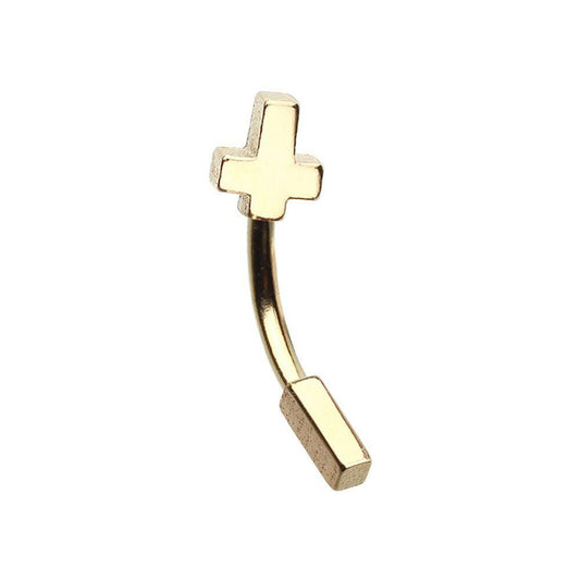 Golden Cross Curved Barbell Eyebrow Ring Curved Barbell Impulse Piercings