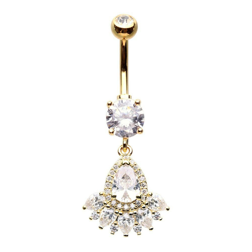 Golden Crown Jewels Cubic Zirconia Belly Button Ring Navel Ring Impulse Piercings