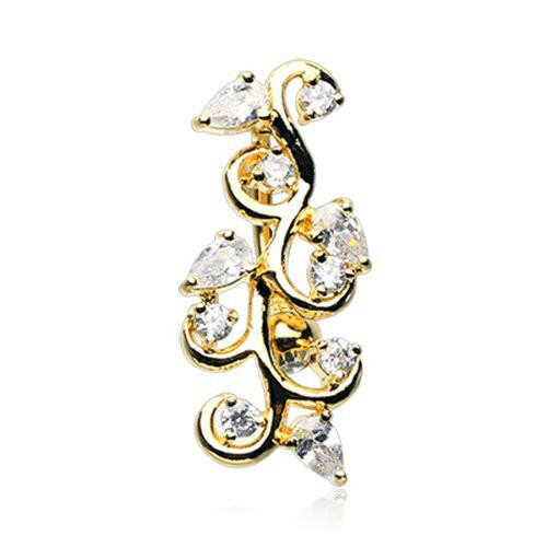 Golden Crystal Vine Reverse Cubic Zirconia Belly Button Ring Navel Ring Impulse Piercings