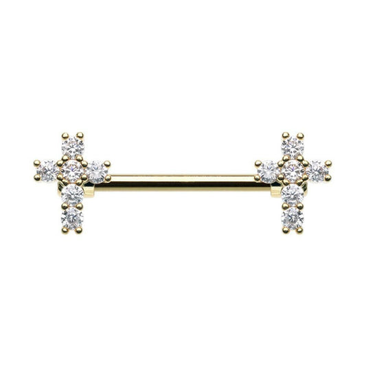 Golden Cubic Cross Gem Nipple Barbell Ring Nipple Ring Impulse Piercings