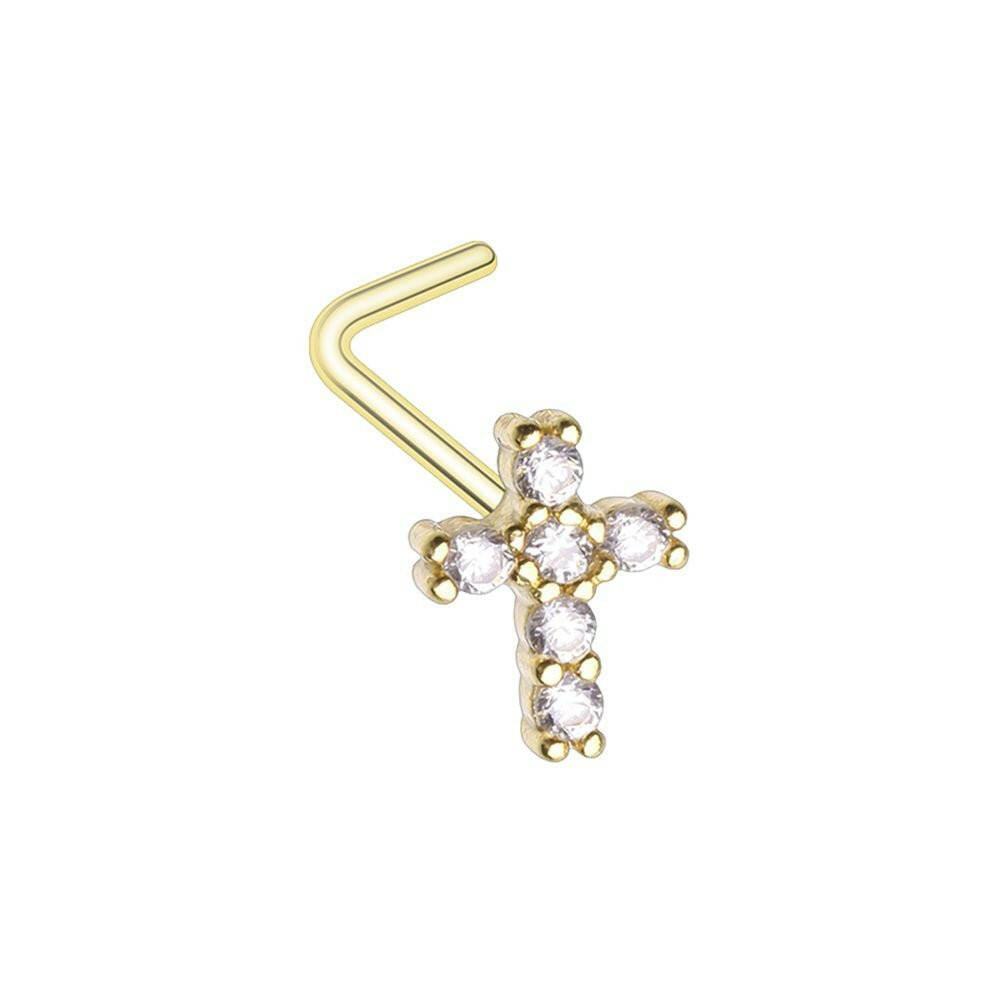 Golden Cubic Cross Prong Set Gem L-Shape Nose Ring Nose Ring Impulse Piercings