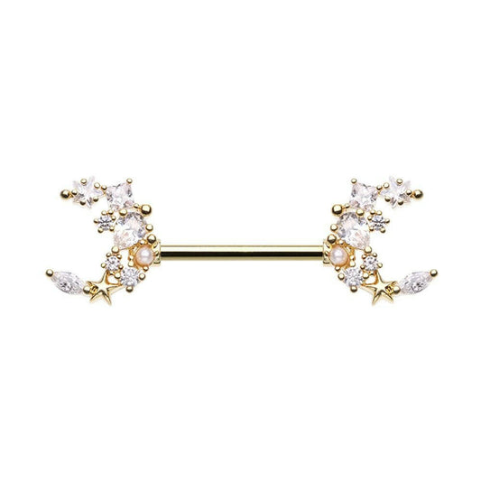 Golden Cubic Dainty Moon Multi Gem Nipple Barbell Ring Nipple Ring Impulse Piercings