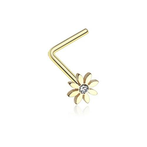 Golden Cutesy Daisy Flower Sparkle L-Shaped Nose Ring Nose Ring Impulse Piercings