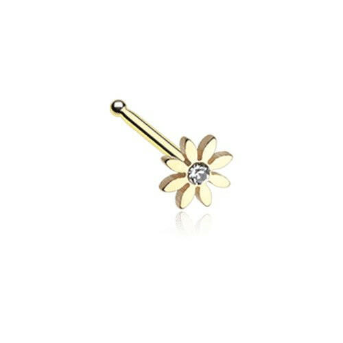 Golden Cutesy Daisy Flower Sparkle Nose Stud Ring Nose Ring Impulse Piercings