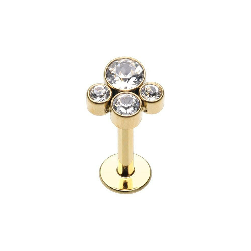 Golden CZ Crop Circle Gem Top Steel Internally Threaded Labret Labret Impulse Piercings