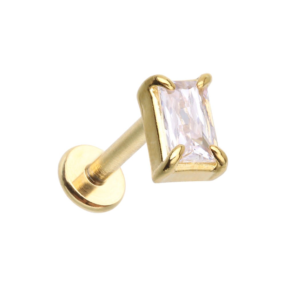 Golden CZ Emerald Cut Gem Top Steel Externally Threaded Labret Labret Impulse Piercings