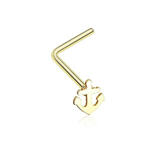 Golden Dainty Anchor Icon L-Shaped Nose Ring Nose Ring Impulse Piercings