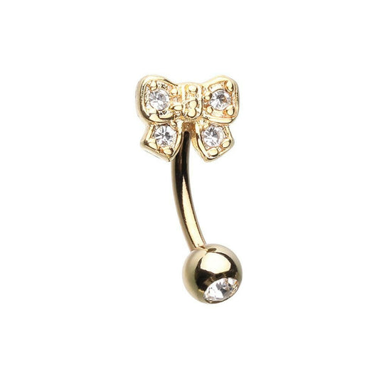 Golden Dainty Bow-Tie Curved Barbell Eyebrow Ring Curved Barbell Impulse Piercings