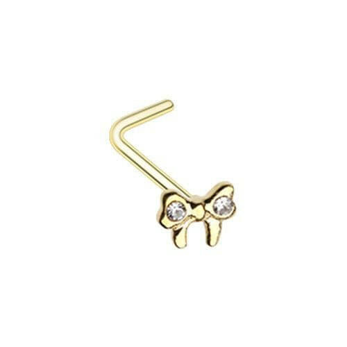 Golden Dainty Bow-Tie Sparkle Gem L-Shape Nose Ring Nose Ring Impulse Piercings Default Title