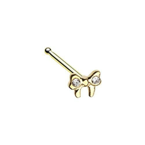 Golden Dainty Bow-Tie Sparkle Gem Nose Stud Ring Nose Ring Impulse Piercings Default Title