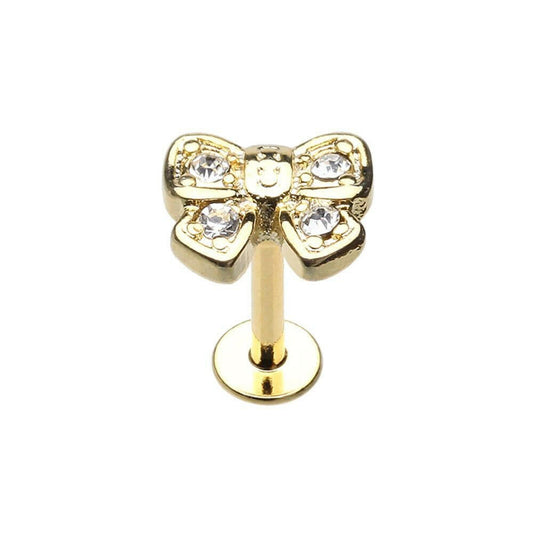 Golden Dainty Bow-Tie Top Steel Labret Labret Impulse Piercings