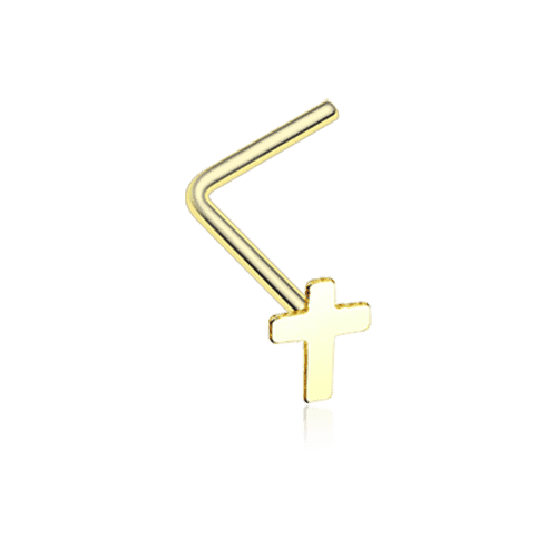 Golden Dainty Cross Icon L-Shaped Nose Ring Nose Ring Impulse Piercings