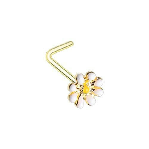 Golden Dainty Daisy Enamel L-Shape Nose Ring Nose Ring Impulse Piercings 20 gauge (0.8mm)