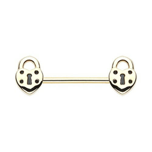 Golden Dainty Heart Lock Nipple Barbell Ring Nipple Ring Impulse Piercings