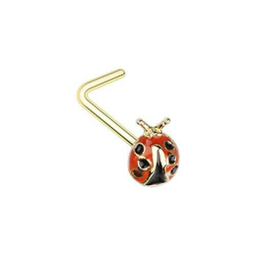 Golden Dainty Ladybug L-Shape Nose Ring Nose Ring Impulse Piercings Default Title