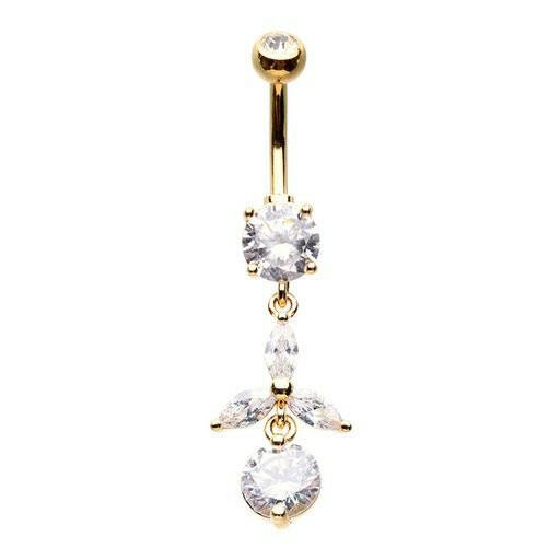 Golden Dainty Leaf Drop Cubic Zirconia Belly Button Ring Navel Ring Impulse Piercings