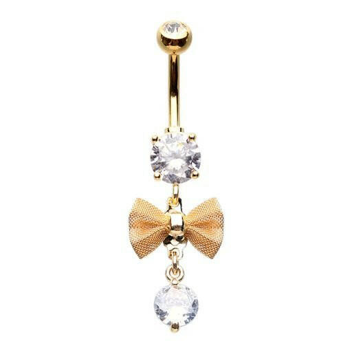 Golden Dainty Mesh Bow Cubic Zirconia Belly Button Ring Navel Ring Impulse Piercings