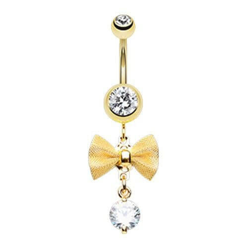 Golden Dainty Mesh Bow Gem Sparkle Belly Button Ring Navel Ring Impulse Piercings