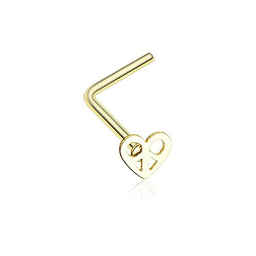 Golden Dainty Peace Sign Heart Icon L-Shaped Nose Ring Nose Ring Impulse Piercings