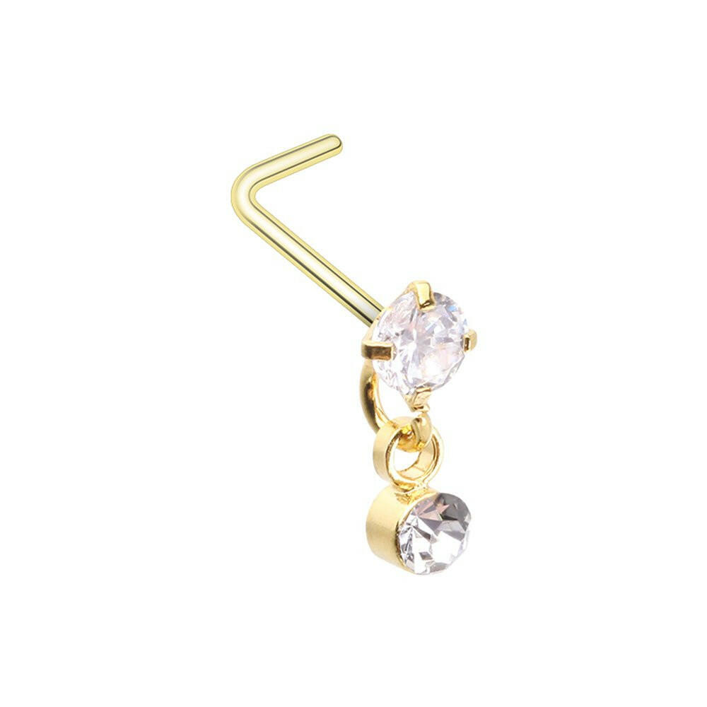 Golden Dainty Prong Set Dangle L-Shaped Nose Ring Impulse Piercings