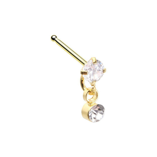 Golden Dainty Prong Set Dangle Nose Stud Ring Impulse Piercings