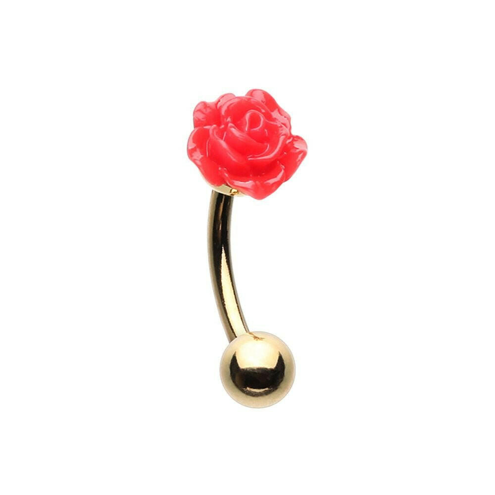 Golden Dainty Rose Curved Eyebrow Ring Curved Barbell Impulse Piercings