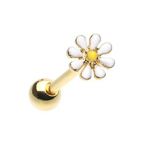 Golden Daisy Flower Barbell Tongue Ring Barbell Impulse Piercings