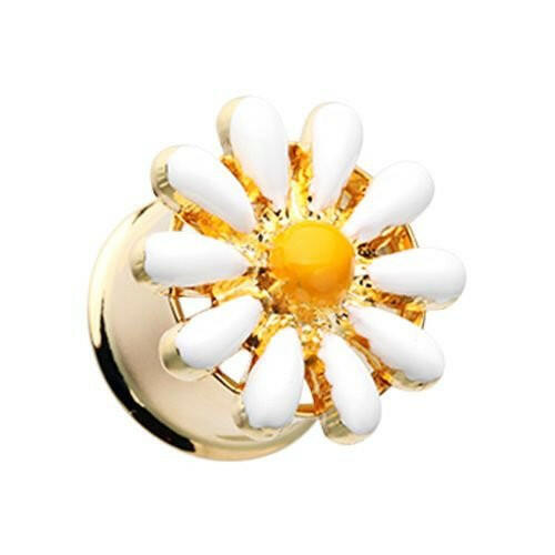 Golden Daisy Flower Double Flared Ear Gauge Plug Plugs Impulse Piercings 2 gauge (6.5mm)