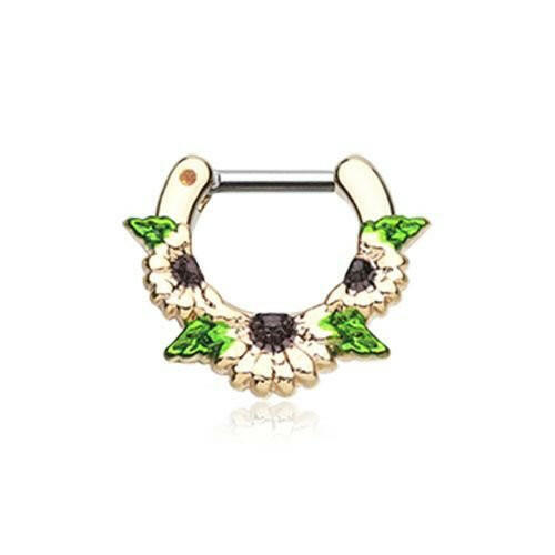 Golden Daisy Garden Icon Septum Clicker Septum Ring Impulse Piercings 16 GA (1.2mm) 1/4" (6mm)