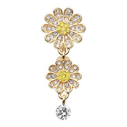 Golden Daisy Glam Multi-Gem Reverse Belly Button Ring Navel Ring Impulse Piercings