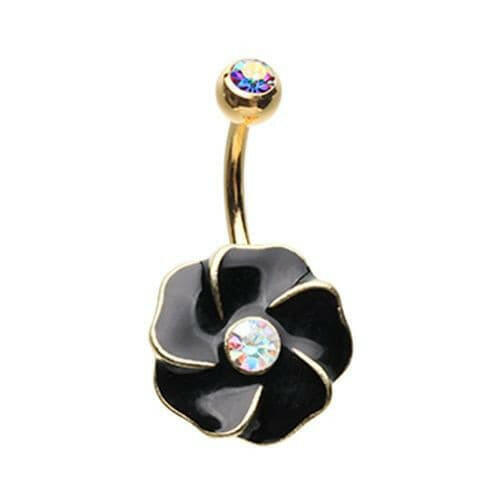 Golden Dark Hibiscus Belly Button Ring Navel Ring Impulse Piercings