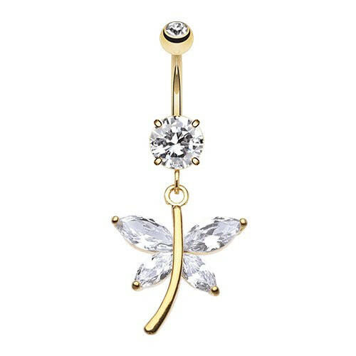 Golden Dazzling Butterfly Cubic Zirconia Belly Button Ring Navel Ring Impulse Piercings Clear