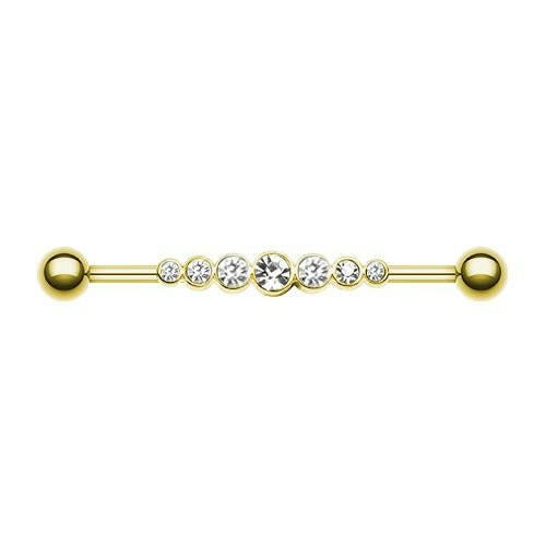 Golden Dazzling Gem Row Industrial Barbell Industrial Barbell Impulse Piercings