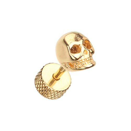 Golden Death Skull Steel Fake Plug Fake Plug Impulse Piercings 16 gauge (1.2mm)