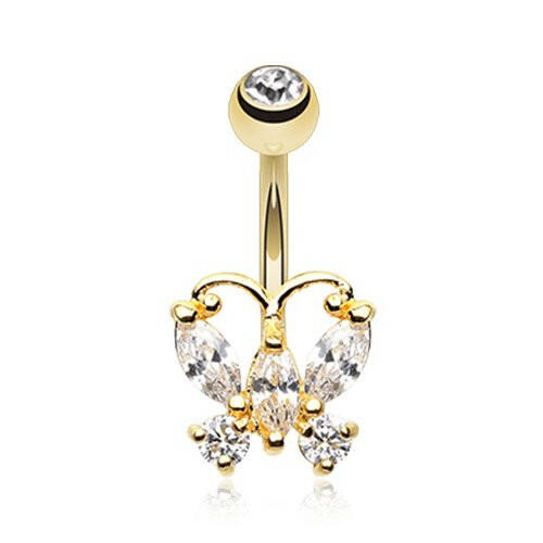 Golden Delightful Butterfly Cubic Zirconia Belly Button Ring Navel Ring Impulse Piercings