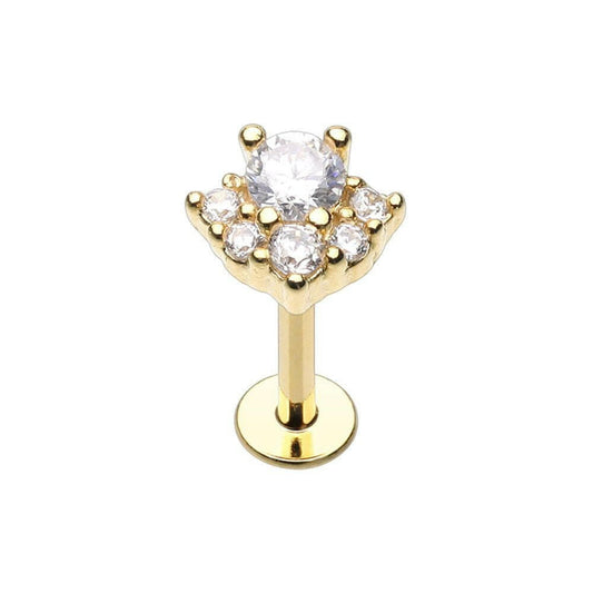 Golden Deluxe Cluster CZ Top Steel Labret Labret Impulse Piercings