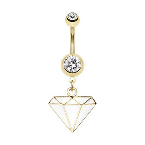 Golden Diamond Cut Belly Button Ring Navel Ring Impulse Piercings White