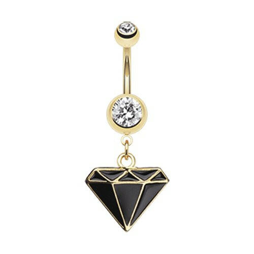 Golden Diamond Cut Belly Button Ring Navel Ring Impulse Piercings Black