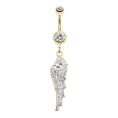 Golden Divine Angelic Wing Belly Button Ring Navel Ring Impulse Piercings Clear