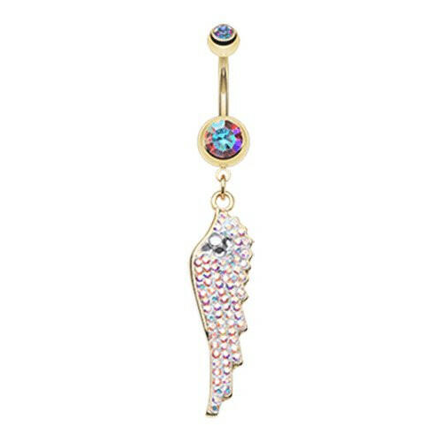 Golden Divine Angelic Wing Belly Button Ring Navel Ring Impulse Piercings Aurora Borealis