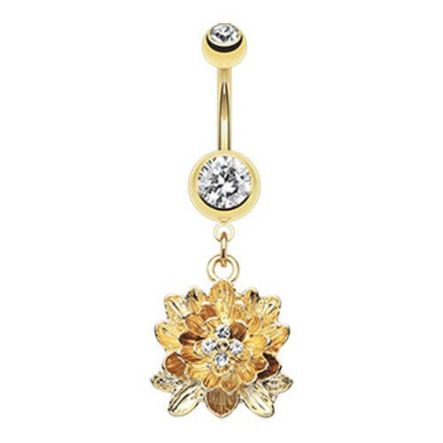 Golden Divine Lotus Belly Button Ring Navel Ring Impulse Piercings