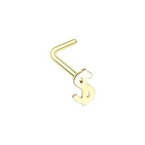 Golden Dollar Money Sign L-Shape Nose Ring Nose Ring Impulse Piercings 20 gauge (0.8mm)