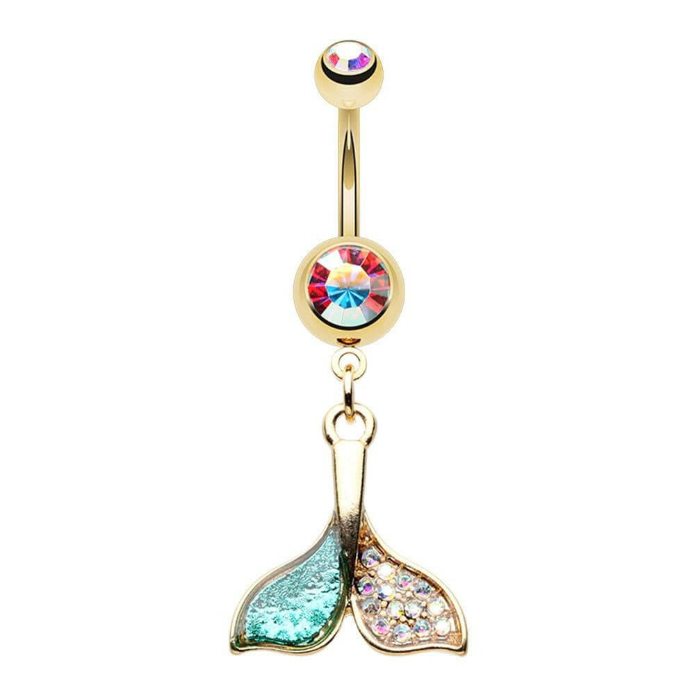 Golden Dolphin Tail Dangle Belly Button Ring Navel Ring Impulse Piercings