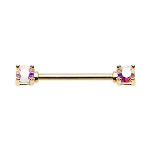 Golden Double Prong Brilliant Sparkle Gem Nipple Barbell Ring Nipple Ring Impulse Piercings