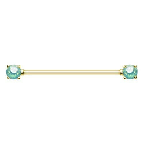 Golden Double Prong Opal Gem Industrial Barbell Industrial Barbell Impulse Piercings Pacific Opal