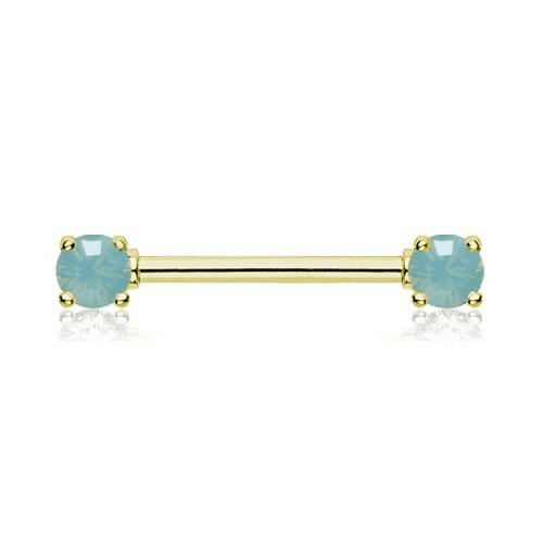 Golden Double Prong Opal Gem Nipple Barbell Ring Nipple Ring Impulse Piercings 14 GA (1.6mm) Pacific Opal